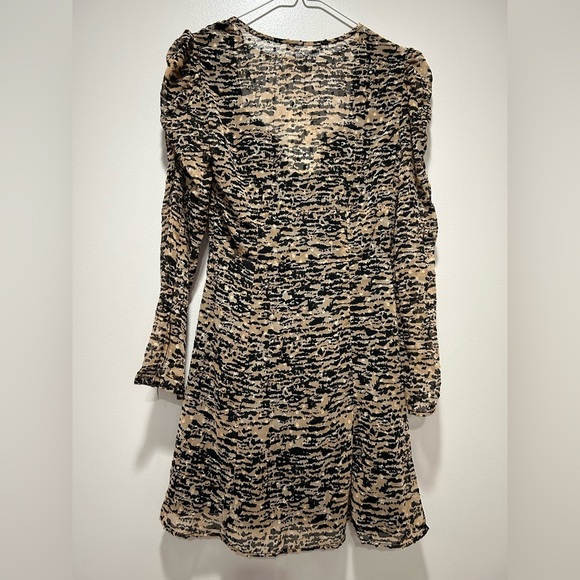 ZARA Textured Animal Print Ruched Puff Sleeve Mini Dress XS NWT - Picture 3 of 15
